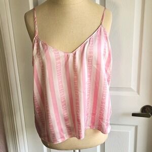 Victoria's Secret Pink Logo Stripe Satin Camisole Top Women's Size L Lingerie‎